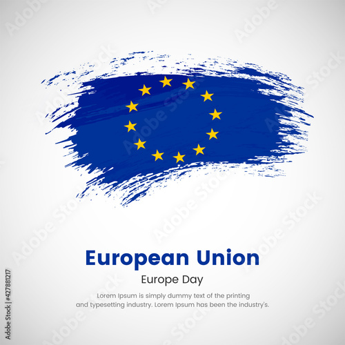 Brush painted grunge flag of European Union country. Europe day of European Union. Abstract creative painted grunge brush flag background.