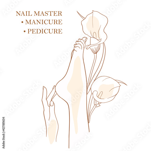 Nail master, manicurist, manicure, pedicure, business card, simple stylish icons for spa beauty salons, foot care