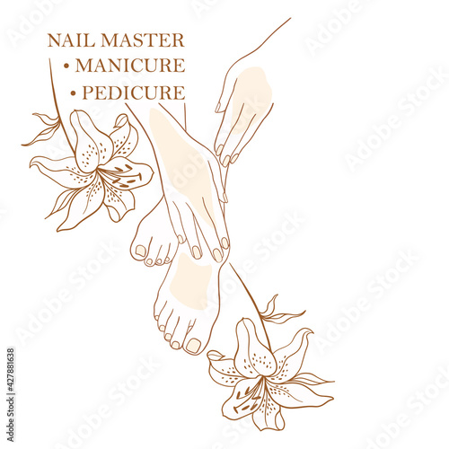 Manicure master, pedicure, business card, simple stylish icons for beauty spa, foot care, medical massage and foot care. Design templates for social media stories and bloggers - simple, stylish logo.