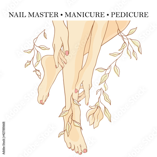Manicure master, pedicure, business card, simple stylish icons for beauty spa, foot care, medical massage and foot care. Design templates for social media stories and bloggers - simple, stylish logo.