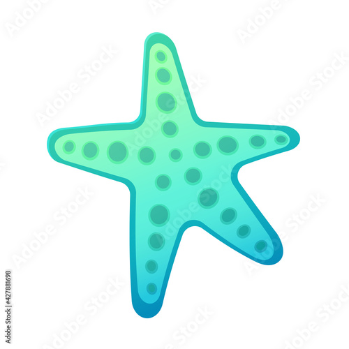 Bright blue-green starfish. Illustration in cartoon style. Ocean dwellers. Isolated on white background
