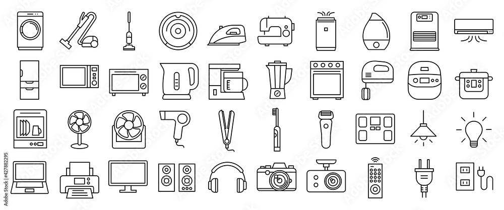 Thin line Home appliances vector icon 細いラインの家電アイコンセット Thin line Home appliances vector icon 細いラインの家電アイコンセット