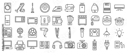 Thin line Home appliances vector icon 細いラインの家電アイコンセット
