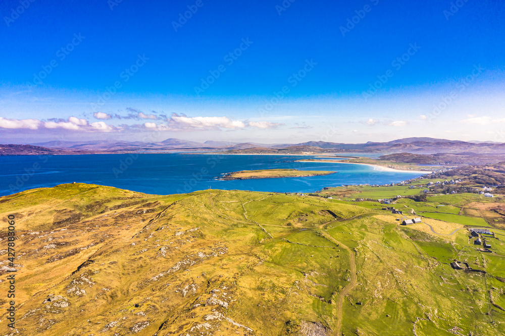 Aerial view of Portnoo seen from Dunmore Head in County Donegal, Ireland.