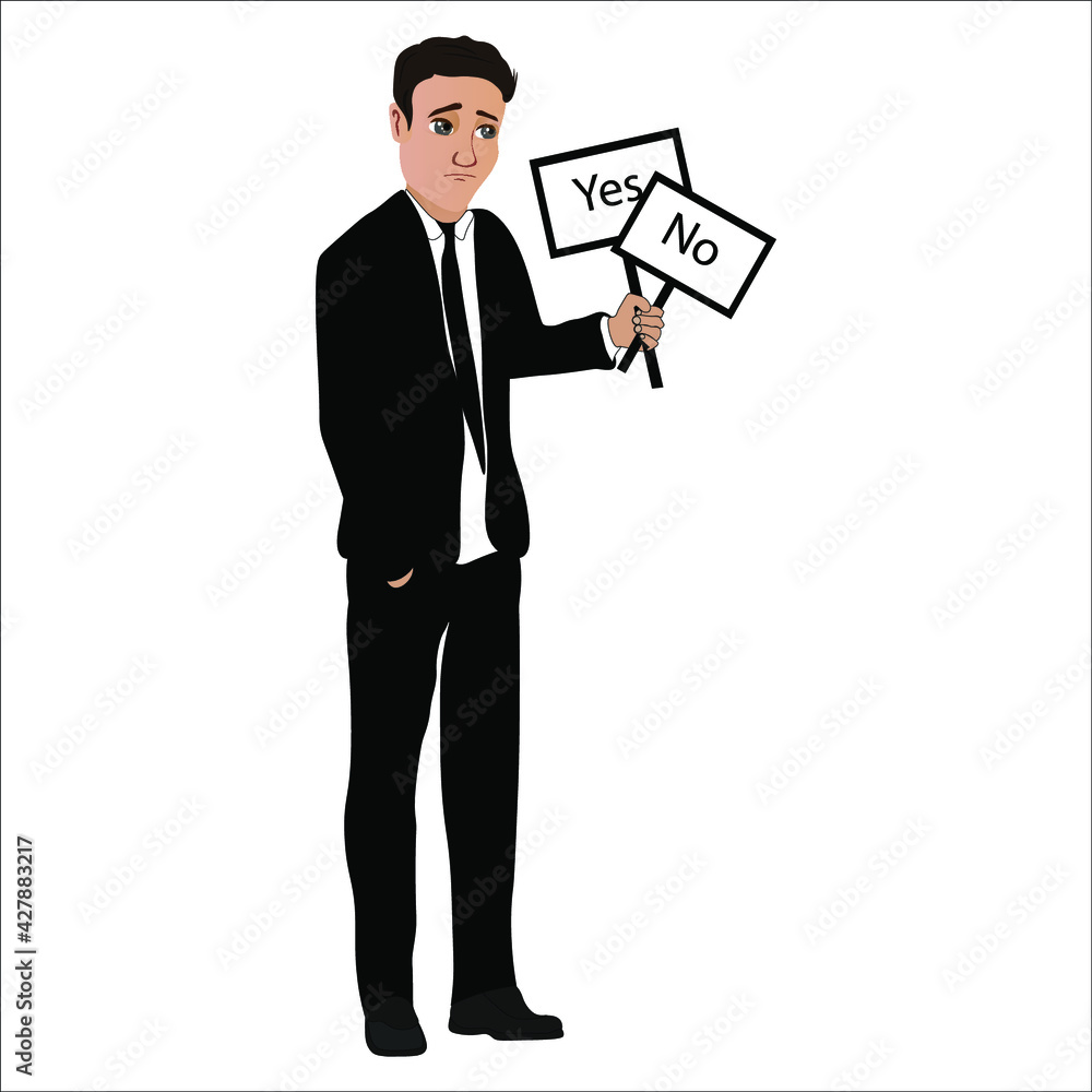 What to choose, Yes or No? Thinking man. Make a choice. Refuse or Accept. Vector illustration What to choose, Yes or No? Thinking man. Make a choice. Refuse or Accept. Vector illustration