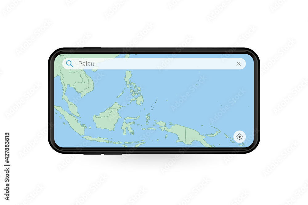 Searching map of Palau in Smartphone map application. Map of Palau in Cell Phone. Searching map of Palau in Smartphone map application. Map of Palau in Cell Phone.
