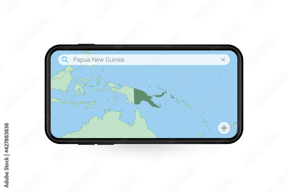Searching map of Papua New Guinea in Smartphone map application. Map of Papua New Guinea in Cell Phone. Searching map of Papua New Guinea in Smartphone map application. Map of Papua New Guinea in Cell Phone.