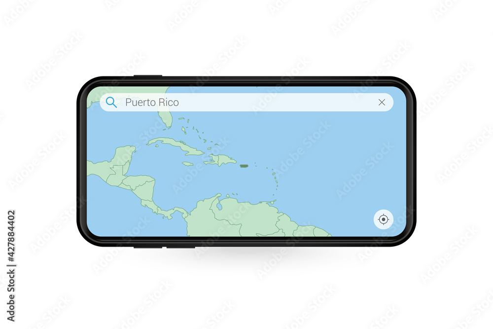 Searching map of Puerto Rico in Smartphone map application. Map of Puerto Rico in Cell Phone. Searching map of Puerto Rico in Smartphone map application. Map of Puerto Rico in Cell Phone.