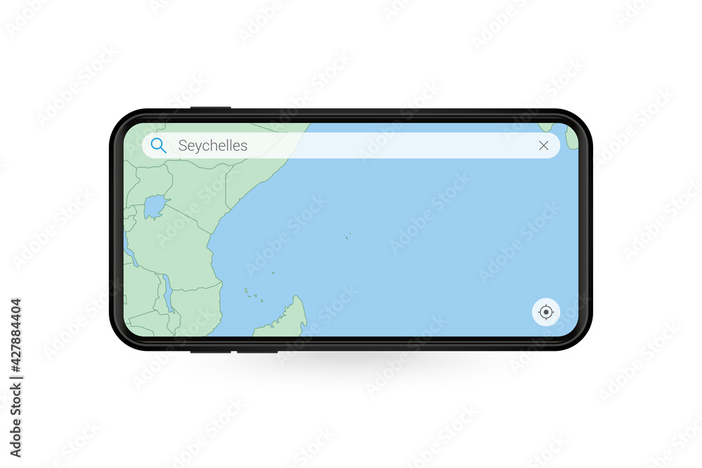 Searching map of Seychelles in Smartphone map application. Map of Seychelles in Cell Phone. Searching map of Seychelles in Smartphone map application. Map of Seychelles in Cell Phone.
