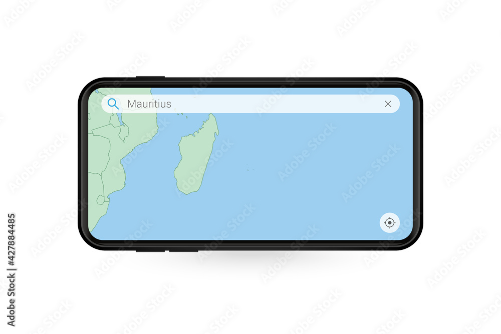 Searching map of Mauritius in Smartphone map application. Map of Mauritius in Cell Phone. Searching map of Mauritius in Smartphone map application. Map of Mauritius in Cell Phone.
