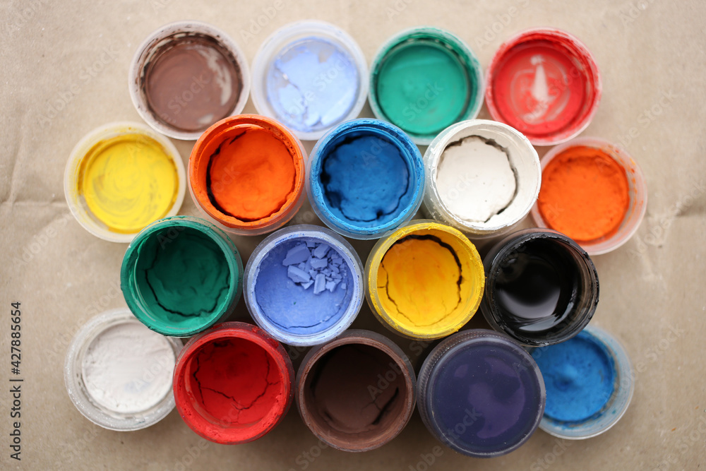 Set of multi-colored dried gouaches. Set of multi-colored dried gouaches.