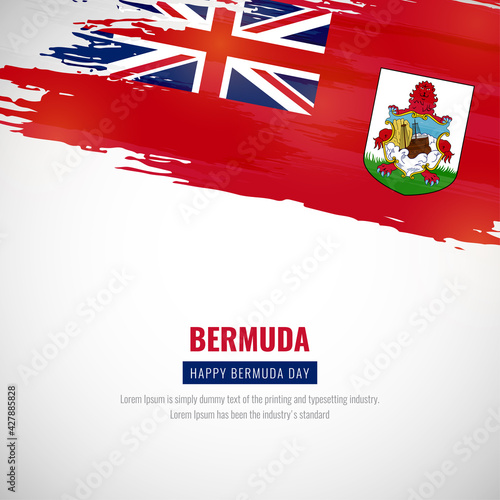 Happy bermuda day with brush style watercolor country flag background