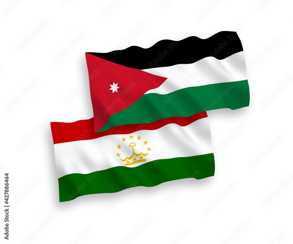 Flags of Hashemite Kingdom of Jordan and Tajikistan on a white background Flags of Hashemite Kingdom of Jordan and Tajikistan on a white background