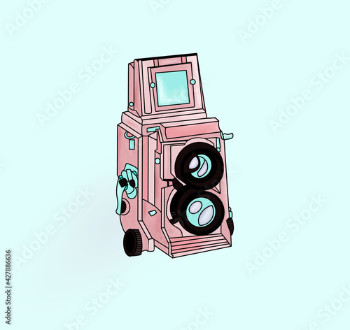 pink vintage analogic camera illustration 