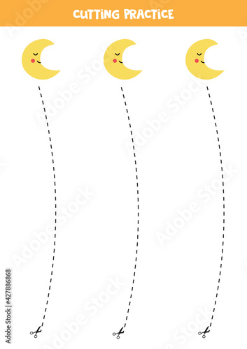 Cutting practice for children with cute crescent.