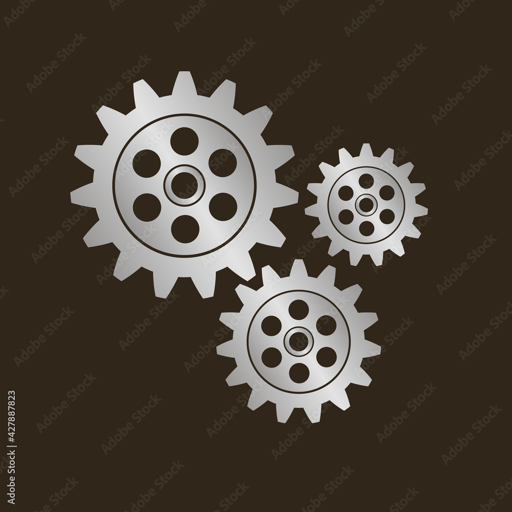 Metal gears set. Factory gears vector icon. Mechanical gear. The image of the gear. Machine gear. Cogwheel gear Metal gears set. Factory gears vector icon. Mechanical gear. The image of the gear. Machine gear. Cogwheel gear