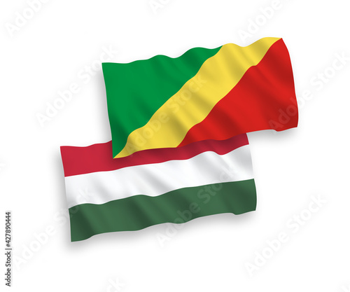 Flags of Republic of the Congo and Hungary on a white background