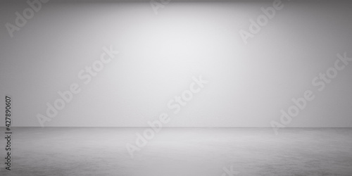 Fototapeta Naklejka Na Ścianę i Meble -  empty room white wall background with concrete floor and soft day lighting 3d render illustration