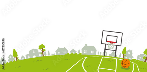 Grass square  ( basketball court ) vector banner illustration | landscape type