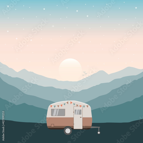 camper summer holiday on a road trip