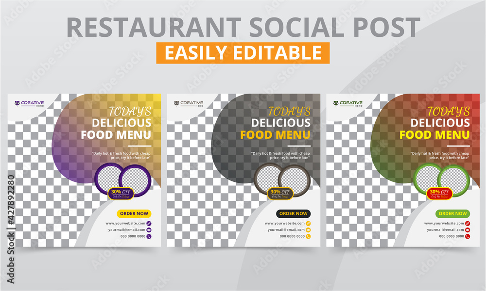 Editable social media marketing post templates for the restaurant ...