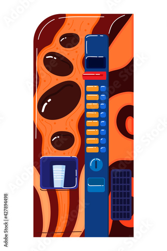 Coffee vending machine, health protection sign, concept passive business, cartoon vector illustration, isolated on white.