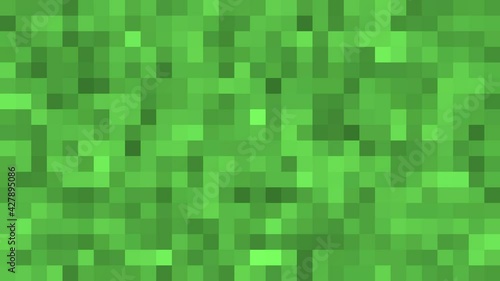 Animated green pixel grass background. The concept of games background. Squares pattern background. Minecraft concept. illustration. Light Green abstract textured polygonal background