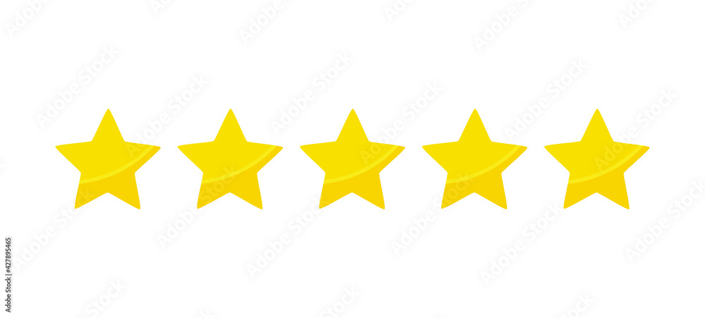 Yellow five stars quality rating icons. Vector illustration. Yellow five stars quality rating icons. Vector illustration.