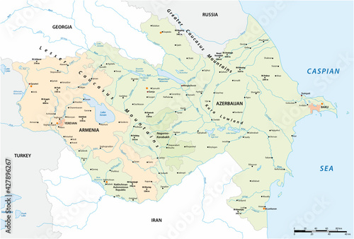 Vector map of Caucasus States Armenia and Azerbaijan