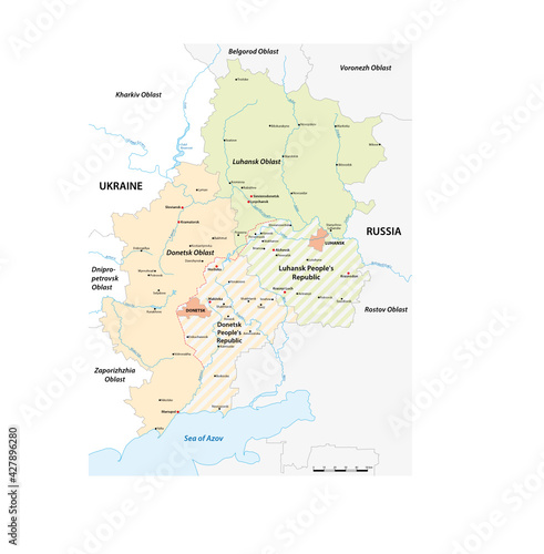 Map of the disputed Donbass region between Ukraine and Russia