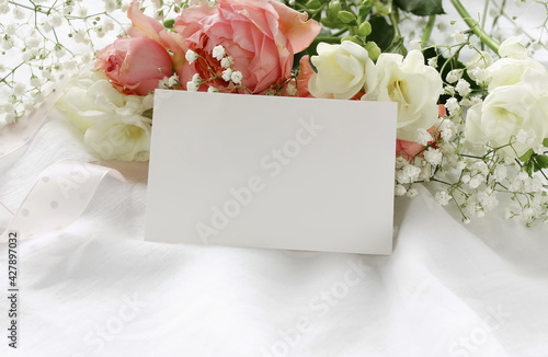 wedding, birthday , greeting card mockup, invitation and bouquet beautiful fl...