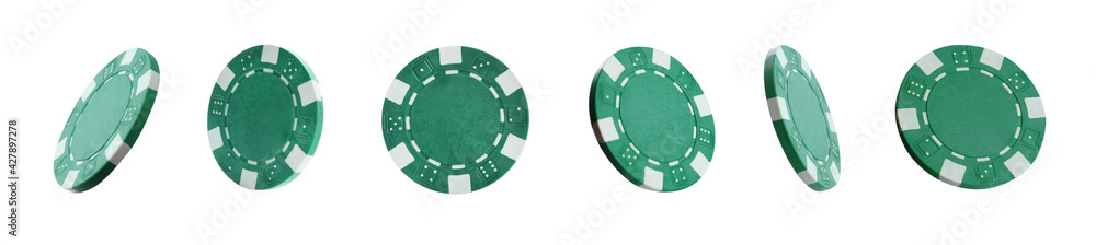 Set with green casino chips on white background. Banner design Set with green casino chips on white background. Banner design