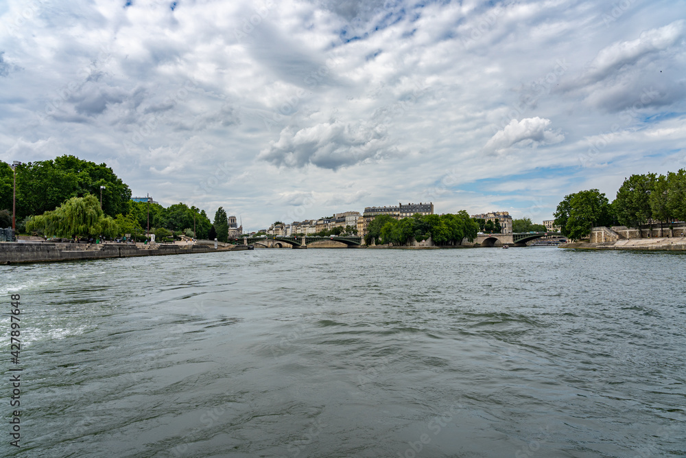 The view from a boat along Seine river in Paris