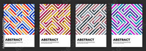 Colorful geometric Maze Poster Sets, Abstract Background Cover Design with labyrinth pattern, Vector Layout Templates for Brochures, flyers etc.