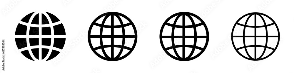 Set of globe icons. Web icons, globe. World, planet earth, globe. Vector illustration. Set of globe icons. Web icons, globe. World, planet earth, globe. Vector illustration.