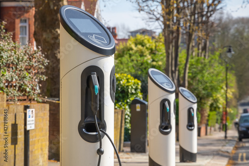 Electric car charging station on London street