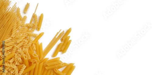 Variety of types of dry Italian pasta