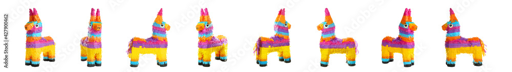Set with funny pinatas on white background. Banner design