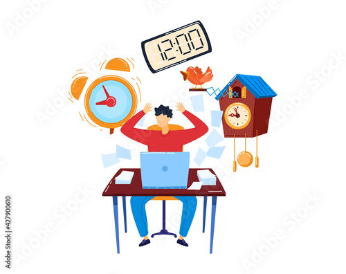 Business time, house work, office employee, stress workplace, isolated on white, design, flat style vector illustration.