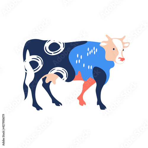 Cow silhouette made of multi-colored segments. Farm illustration.