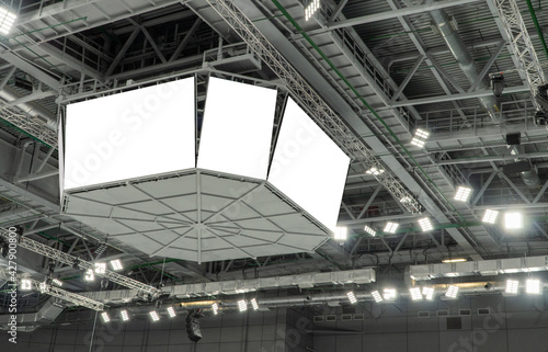 sports advertising screen. multiple electronic billboard display at the ice arena. Scoreboard in the sports field. broadcast advertising information during the event. Isolated for text or image.