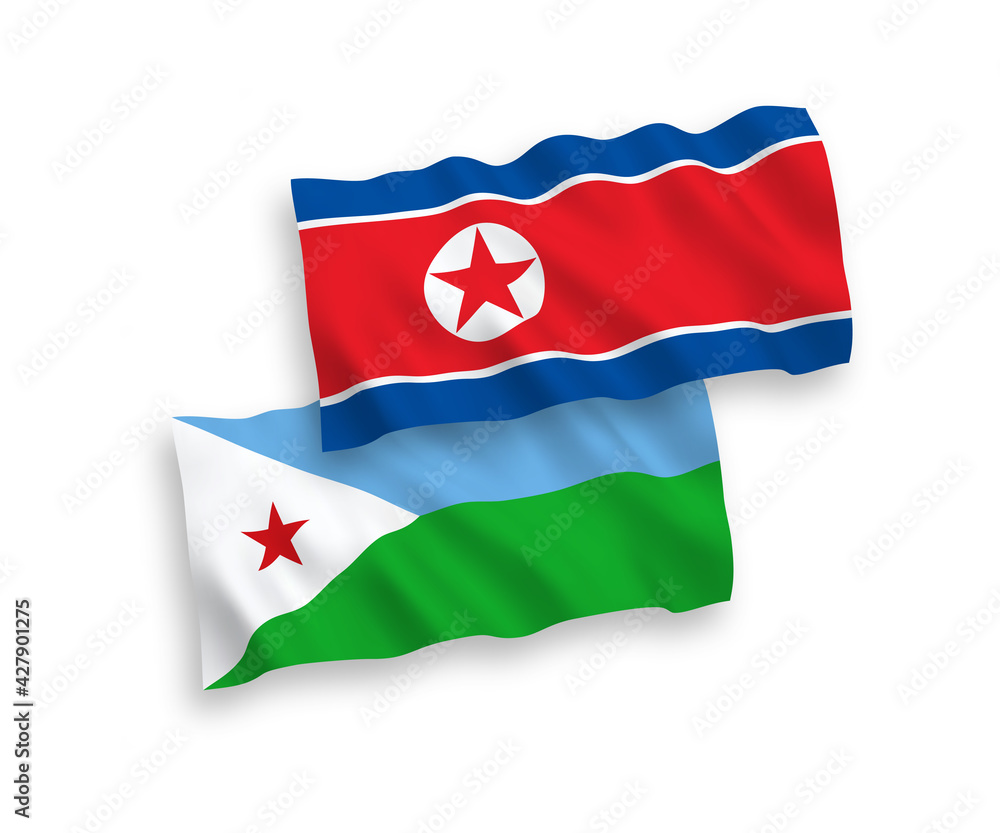 Flags of North Korea and Republic of Djibouti on a white background Flags of North Korea and Republic of Djibouti on a white background