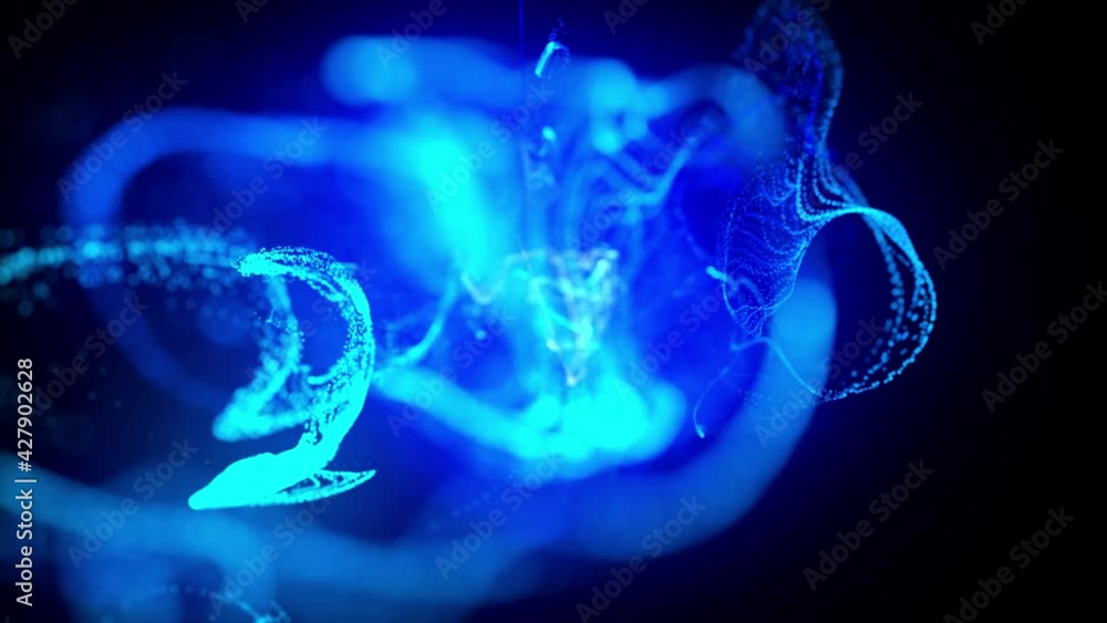 injection of fluorescent blue ink in water in 4k. 3d render of glow particles in ink flow. Luma matte as alpha channel. Background of shiny ink effect advection. injection of fluorescent blue ink in water in 4k. 3d render of glow particles in ink flow. Luma matte as alpha channel. Background of shiny ink effect advection.