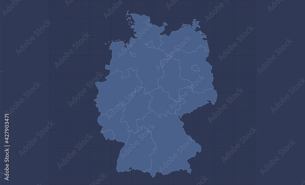 Germany map, separate regions, infographics blue flat design blank