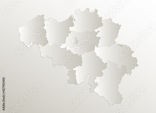 Belgium map, administrative division, separates regions, card paper 3D natural blank