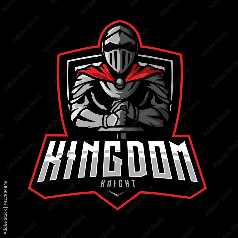 Iron Knight esports logo design. A knight holding a sword stuck in the ground. Mascot design