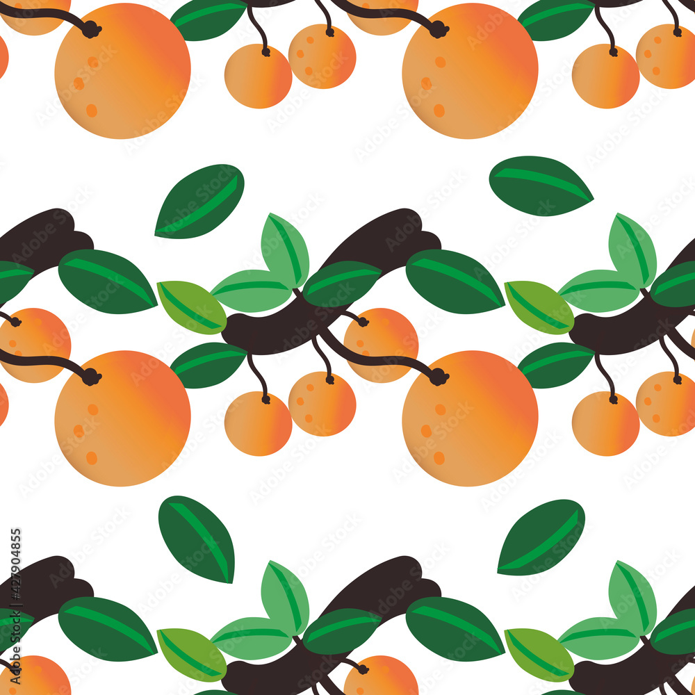 Seamless Floral Pattern. Orange Fruits Background. Flowers, Leaves. Vector. modern style