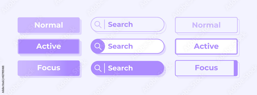 Active and inactive options UI elements kit. Choose settings, search tab isolated vector icon, bar, dashboard template. Web design widget collection for mobile application with light theme interface Active and inactive options UI elements kit. Choose settings, search tab isolated vector icon, bar, dashboard template. Web design widget collection for mobile application with light theme interface