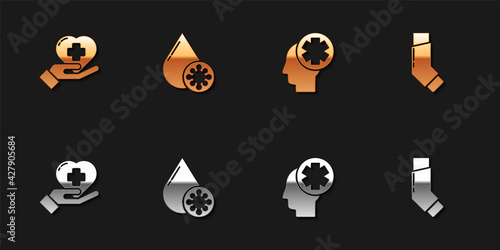 Set Heart with a cross, Blood test and virus, Male head hospital and Inhaler icon. Vector