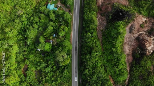 Scenic aerial view of a winding path in a forest
